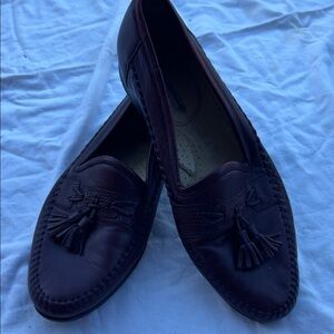 Santoni Dark Brown Leather Tassel Loafers